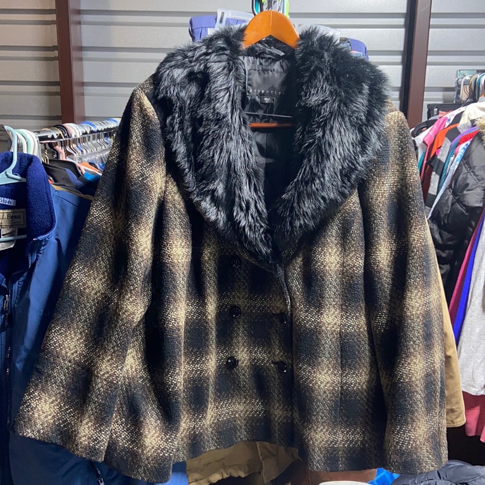 Woman’s Attention Plaid Pea Coat